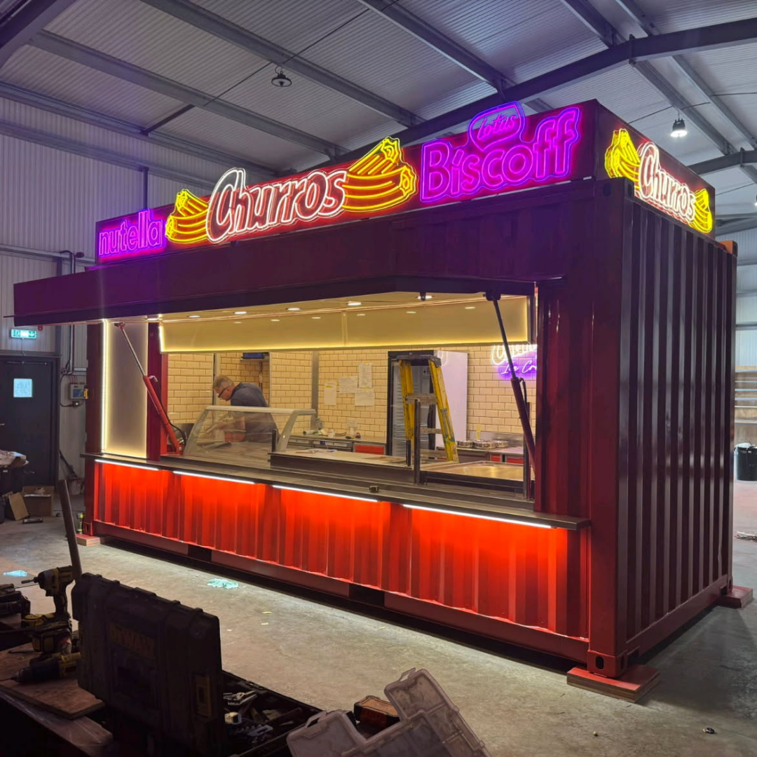 Churro container conversion neon lights A&R Willis Catering trailers