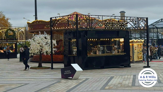 Black and gold Container Conversion 16ft A& R Willis Catering Trailers