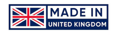 Logo with 'Made in United Kingdom' text and British flag on a white background