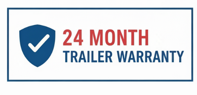 24 month trailer warranty logo with a blue shield and white checkmark on a white background