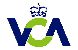 Logo of VCA with a blue and green design on a white background